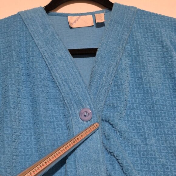 Vtg Womens Blue Terry Cloth Button Down Cover Up Dress Medium Swim Casual Lounge - Picture 5 of 10